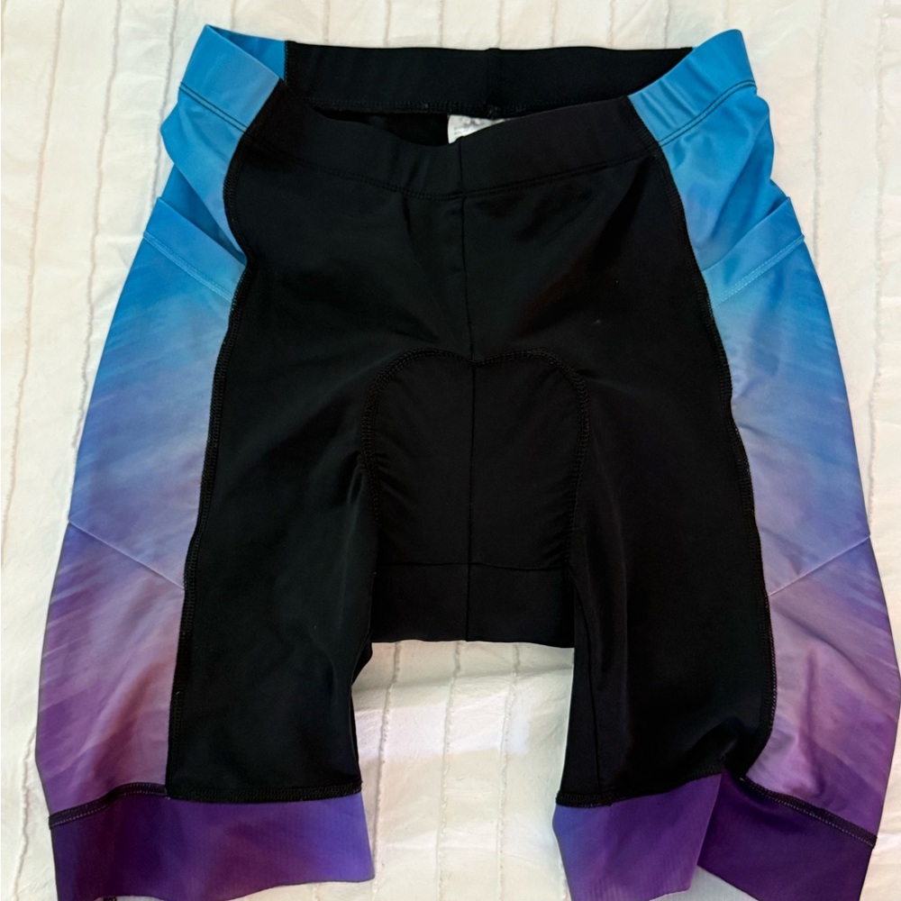 Women's Padded Biker Black and Blue Gradient Cycling Shorts Size S